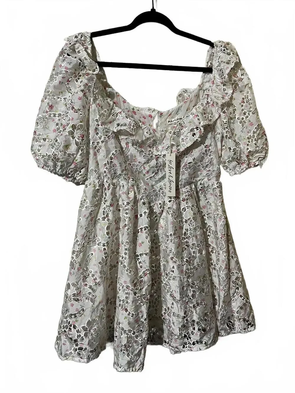 For Love & Lemons L Floral Eyelet Mini Dress cottagecore - Picture 3 of 8